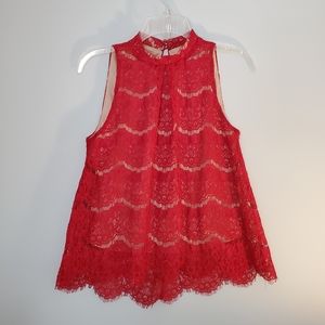 LOVE, FIRE Red Lace Sleeveless Top, Size S